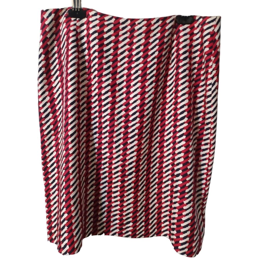 Ann Taylor Loft Petites Skirt 10P Red White Black Navy Silk Wool Blend 20"